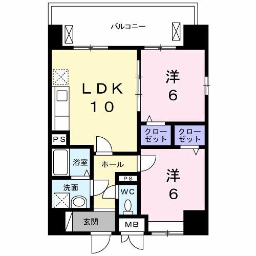 ヴァンヴェール森の宮(2LDK/5階)の間取り写真