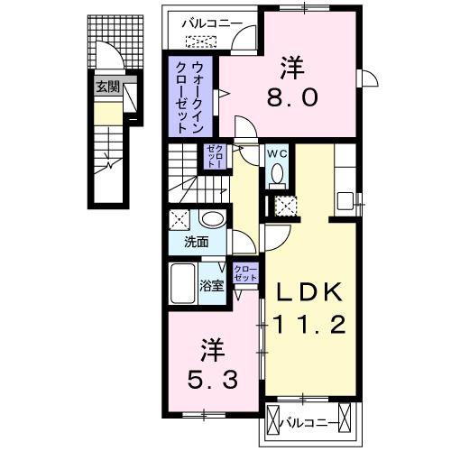 ノッティングヒルコートF(2LDK/2階)の間取り写真