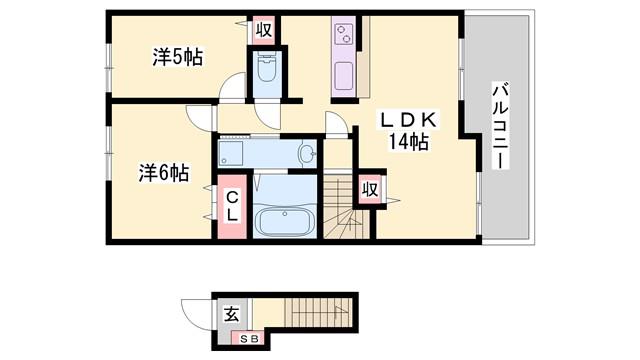 メゾン寺角 OUEST(2LDK/2階)の間取り写真