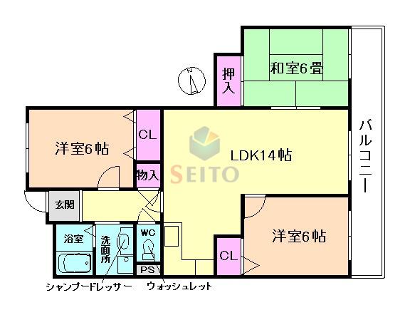 ロイヤルパーク豊中(3LDK/4階)の間取り写真