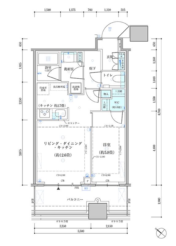 パークタワー勝どきサウス(1LDK/8階)の間取り写真