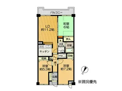 ロイヤルシャトー寺町台(3LDK/1階)の間取り写真