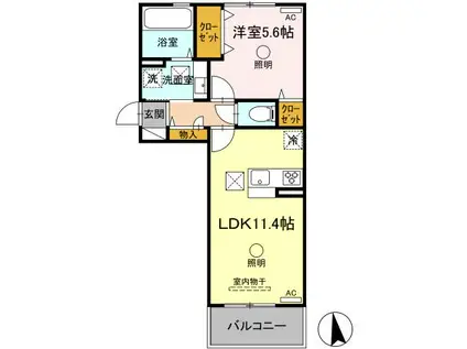 サニーフラット松江(1LDK/1階)の間取り写真
