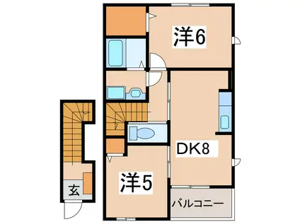 ライジング サンI(2DK/2階)の間取り写真