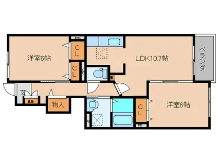サウス・ボニート旭ヶ丘II(2LDK/1階)の間取り写真