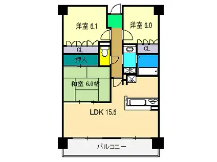 サーパス新田(3LDK/13階)の間取り写真