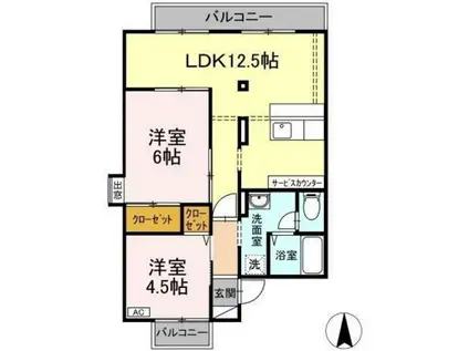 グランディール芳泉(2LDK/2階)の間取り写真