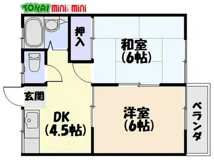 コーポYOU(2DK/2階)の間取り写真