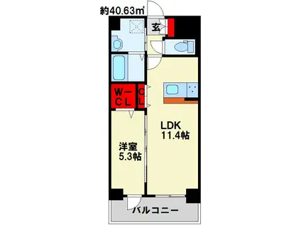 サンビーム三萩野駅前(1LDK/8階)の間取り写真