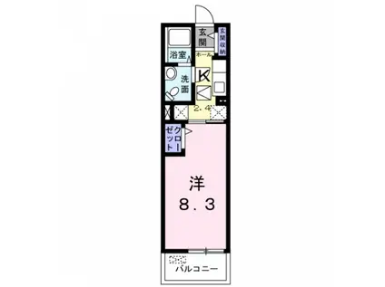 鶴野リバーサイドテラス(1K/1階)の間取り写真