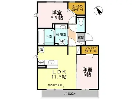 ＪＲ阪和線 久米田駅 徒歩3分 3階建 築13年(2LDK/2階)の間取り写真