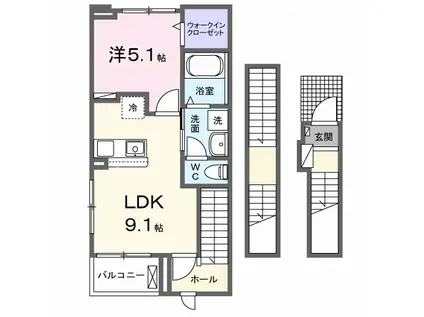 ピンズII(1LDK/3階)の間取り写真