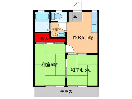 中央ハイツB(2DK/1階)の間取り写真