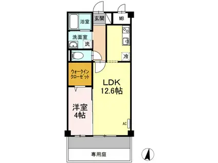 グランドゥール宮内(1LDK/1階)の間取り写真