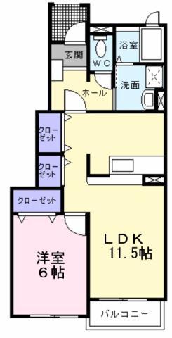 ティンバ-ハイツ(1LDK/1階)の間取り写真