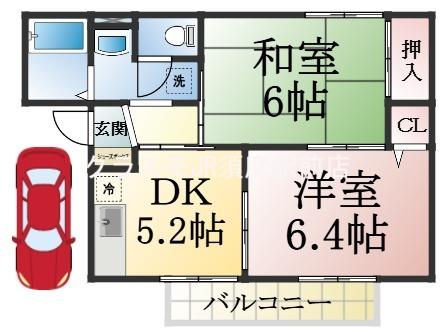 フレグランス谷御所A(2K/1階)の間取り写真