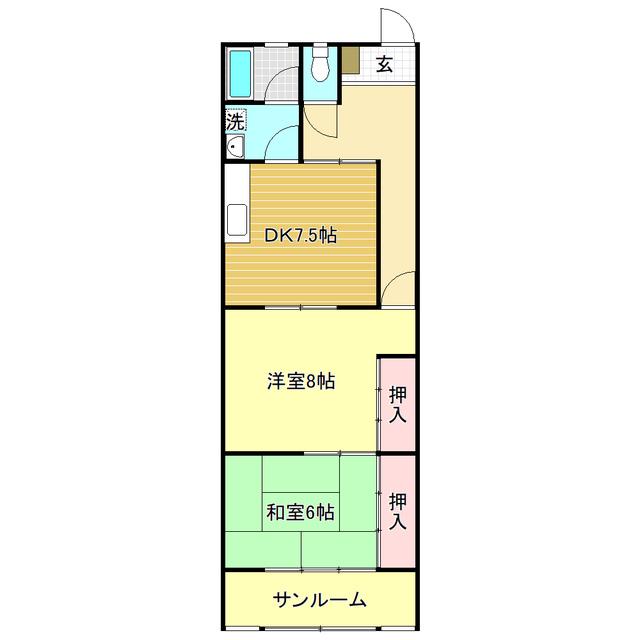 YAMASAKIビル(2DK/2階)の間取り写真