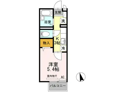 シャインルート綾羅木(1K/1階)の間取り写真