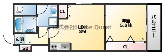 エクセレント久宝園(1LDK/2階)の間取り写真