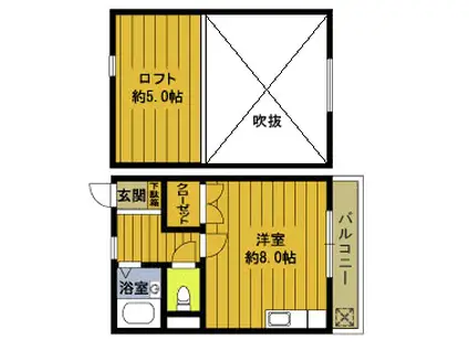 M2コーポ(ワンルーム/1階)の間取り写真