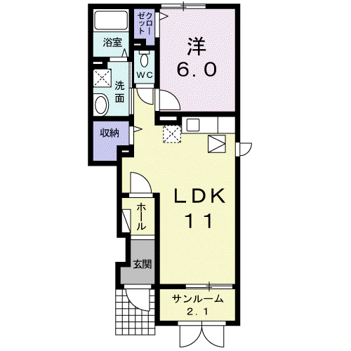 ナチュール(1LDK/1階)の間取り写真