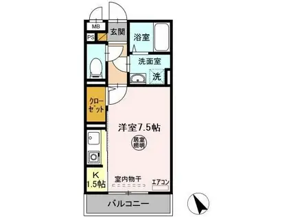 グレースライフ泉ヶ森(1K/2階)の間取り写真