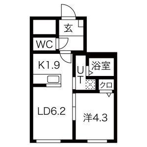 ハレクラミヤノサワ(1LDK/3階)の間取り写真