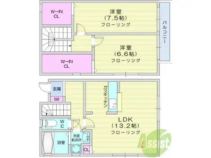 さくら弐番館(2LDK/1階)の間取り写真