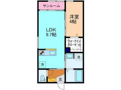 蓮花寺アパート B棟(1LDK/1階)の間取り写真