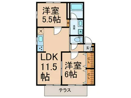 ビバリーK&A(2LDK/1階)の間取り写真