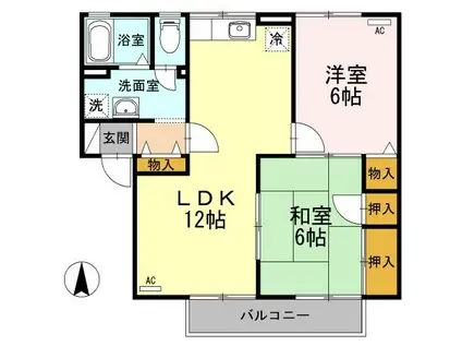 GRACEKUMANOIIB棟(2LDK/1階)の間取り写真