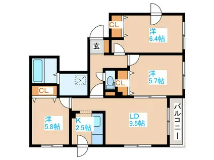 ライズ伏見(3LDK/3階)の間取り写真