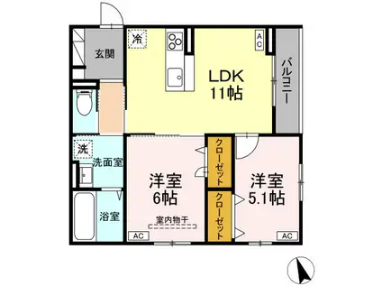 ボヌールK(2LDK/2階)の間取り写真