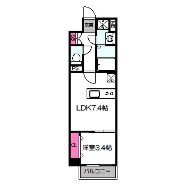 レシオス大阪城サウス(1LDK/2階)の間取り写真