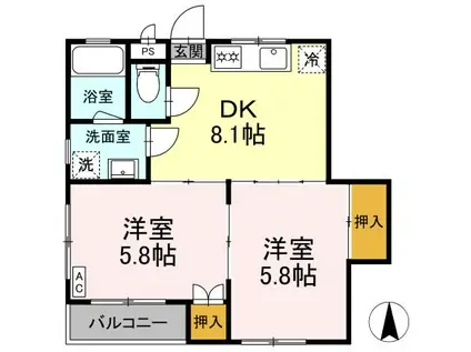 アメニティー水前寺(2DK/2階)の間取り写真