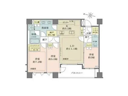 ザ・パークハウス千代田六番町(3LDK/3階)の間取り写真