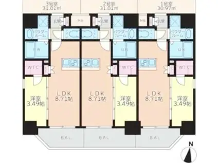 サムティ京橋CLEAR(1LDK/11階)の間取り写真