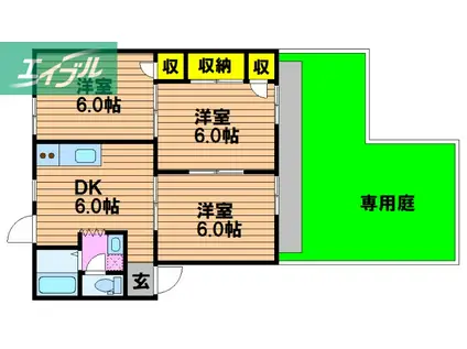笹ヶ瀬バークレイD棟(3DK/1階)の間取り写真