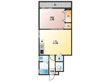 メロディア原口 C棟(1LDK/1階)の間取り写真