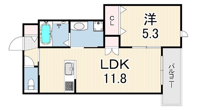 LA VITA摂津本山(1LDK/3階)の間取り写真