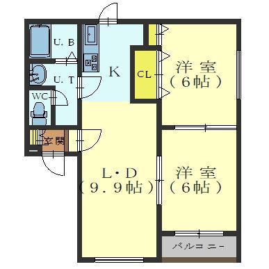プリオール美原(2LDK/2階)の間取り写真