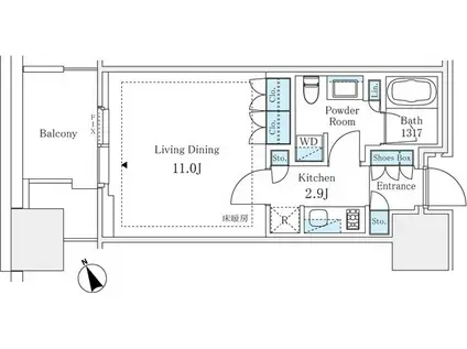 麻布台ヒルズレジデンスB(ワンルーム/12階)の間取り写真