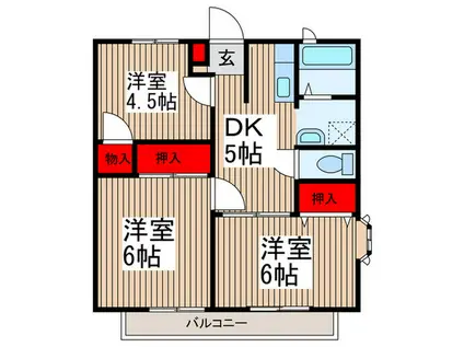 サンハイツエスB(3DK/2階)の間取り写真