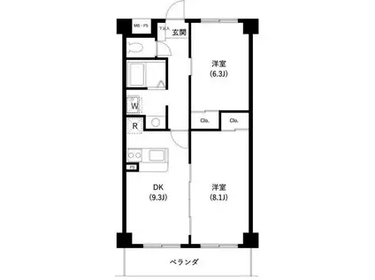 サンセゾンI(2LDK/2階)の間取り写真