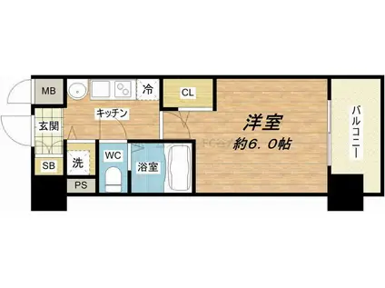 プレサンス上町台東平(1K/4階)の間取り写真