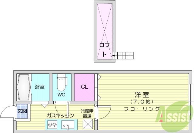 ホワイトキャッスル幸町(1K/2階)の間取り写真