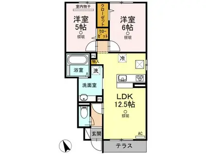 フェリスディア A棟(2LDK/1階)の間取り写真