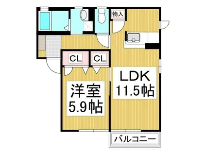 クレセールおぶせD棟(1LDK/2階)の間取り写真