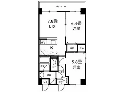 パルテンザB棟(2LDK/3階)の間取り写真
