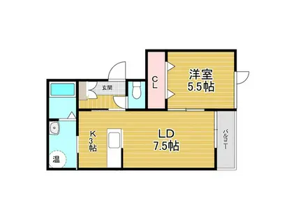 マリンブルーハイツ(1LDK/2階)の間取り写真